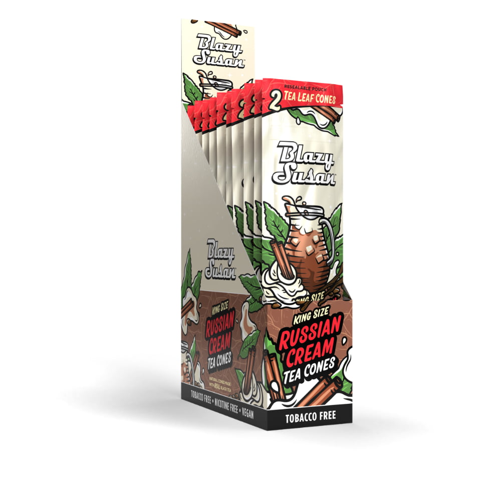 Blazy Susan Russian Cream Tea Leaf Cones | Full Box — King Size · 109 mm · 10 packs × 2 · 20 cones / box
